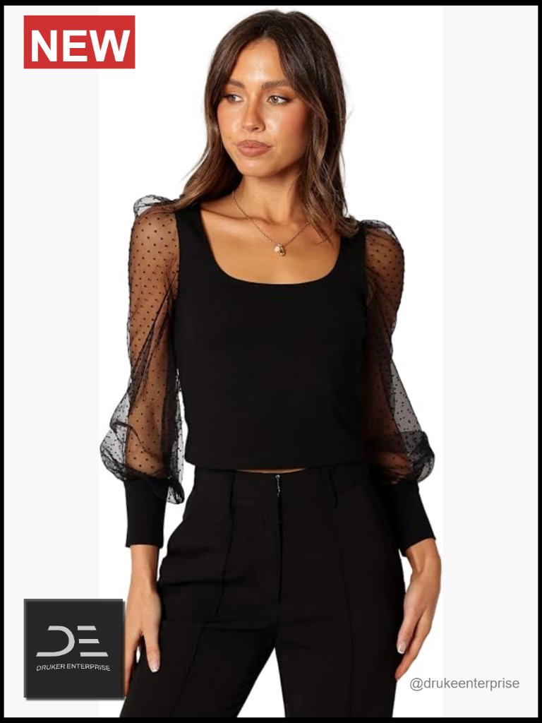 Sheer Long Sleeve Crop Top With Mesh Sleeves And Cuffs